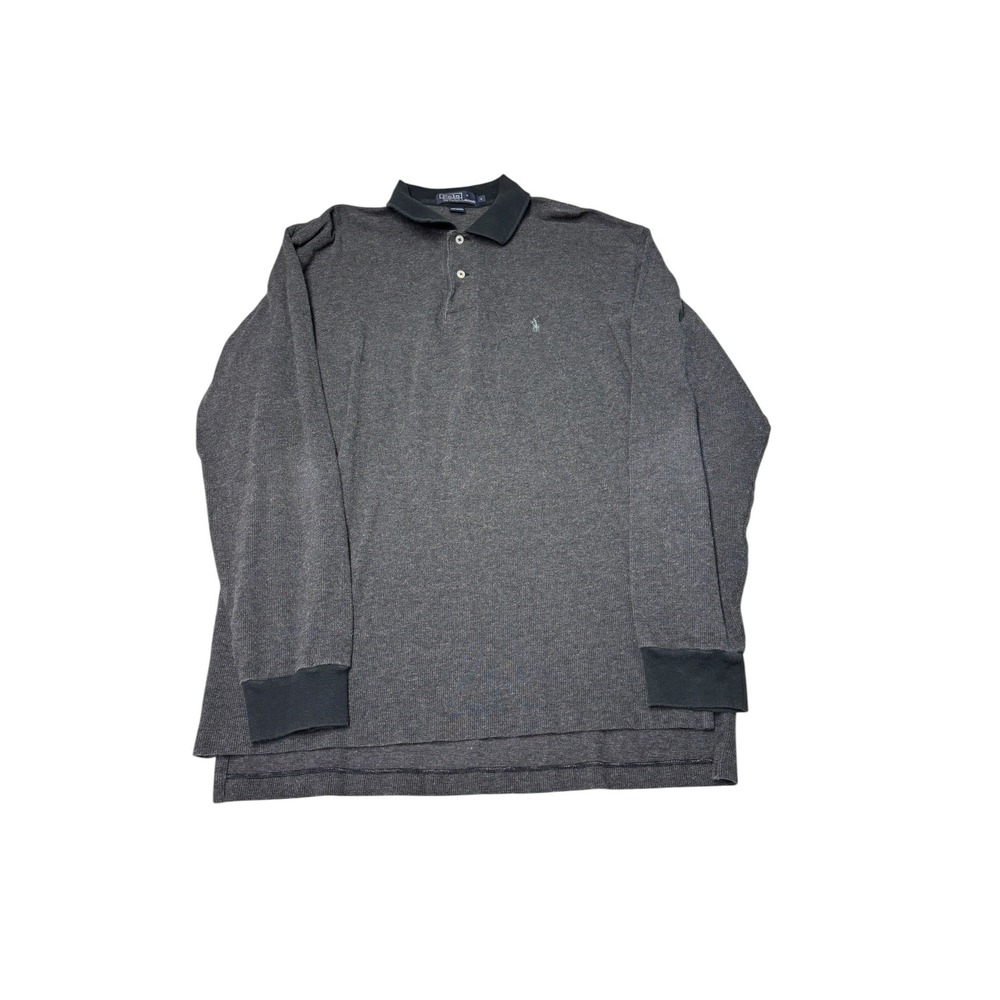 Polo Ralph Lauren Mens Large Long Sleeve Polo Shirt Gray Cotton Pique
